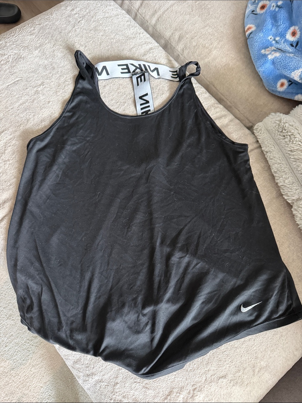 Nike Black Women's Athletic Tank with Branded White Straps